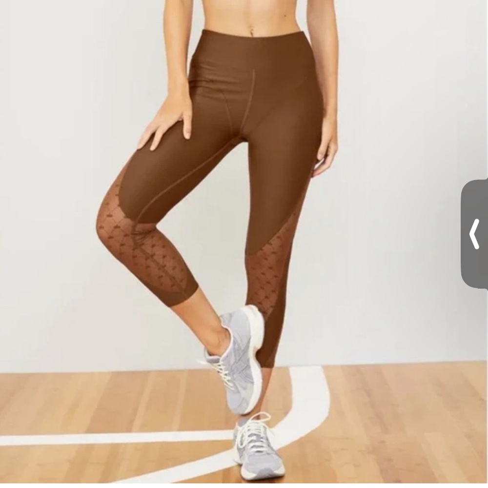 Alo Yoga Airlift Mesh High Waist Cinnamon Brown Celeste Capri Leggings